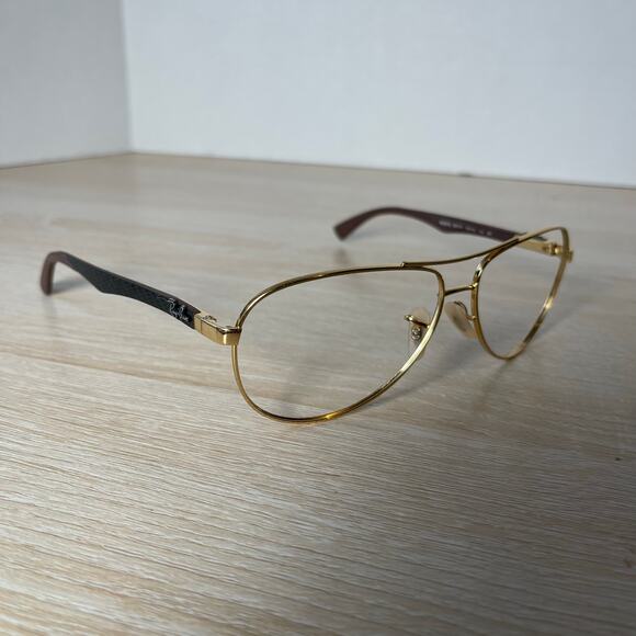 Ray-Ban rb8313 001/51 Sunglasses Frames Only Gold Brown Carbon Fiber DAMAGED - Picture 1 of 8
